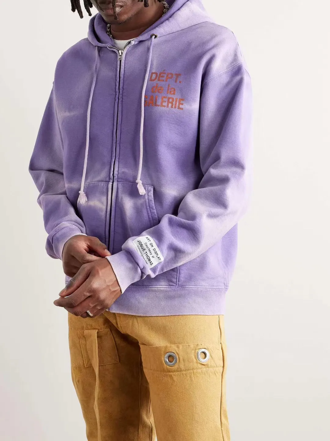 The same style as the owner GALLERY DEPT. FRENCH ZIP HOODIE water corrugated French zipper hole hoodie, sun washed purple, washed purple S-XL, ready-to-wear dyeing, hand-stitched and heavy-weighted, faded, super-heavy washing, hand-hanging holes, bone edges turned white, molded and customized with G LOGO zipper